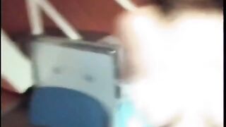 Pair of hot sluts urinating in bathroom while someone watches with video camera
