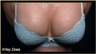 Wifey getting her amazing tits wet in multiple bras - compilation video