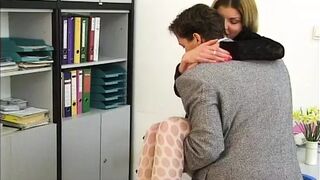 Slim blonde chick from Germany pleasing her boss in the office
