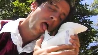 Superb German blonde seducing a hard pecker in the backyard