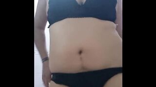 My stepmother's whore models her lingerie for me and masturbates until she ends up squirting