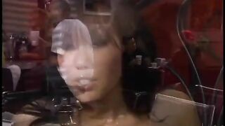 Avena Lee is fucked vigorously against the dining table in the diner