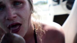 REAL DEEP throat blow job on a boat