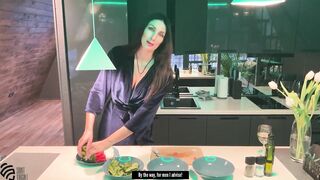 Hot brunette made a blowjob and got cum in her hole. POV.