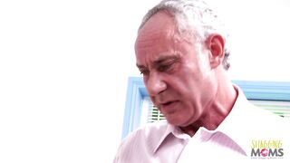 Horny old guy having fun with two naughty girls