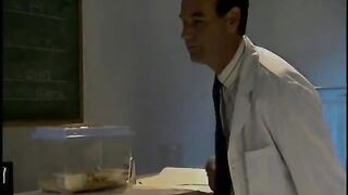 Sexy brunette sits on the toilet while getting her pussy licked and fucked