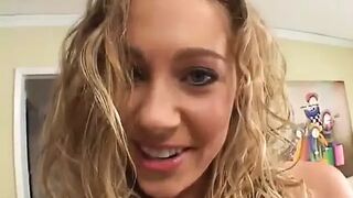 Young blonde gets hard gang bang fuck and warm facial