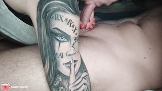 Gorgeous Blowjob Closeup From Hot Brunette with Tattoo