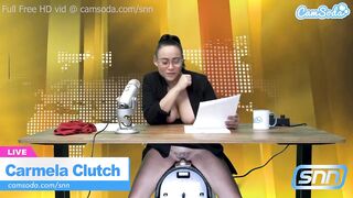 Big Tits News Reporter rides the sybian on air and has multiple orgasms