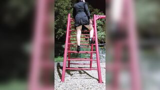In a Dress and Stockings, the Stepmom Inserts a Butt Plug and Shows Her Ass