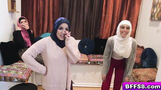 Hot Muslim besties feasting and sucking a big cock