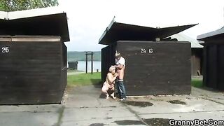 Blonde granny gets screwed by a stranger