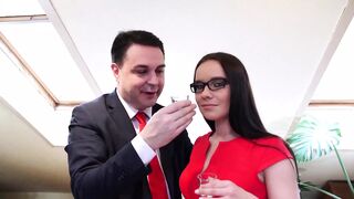 Andrea Dipr and the beauty in red and white stockings
