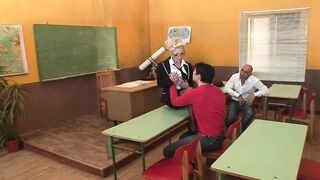 Two Cocks for the Slutty and Horny Blonde Math Teacher