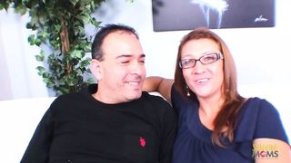 Horny milf with small tits enjoys riding a dick on the couch
