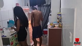Husband wakes up with fire in his dick and catches his wife in the kitchen and lifts her in his lap and fucks her all over until her pussy is full of cum