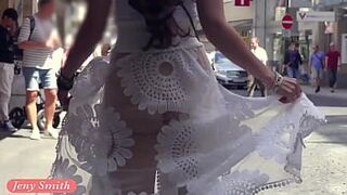 Funk City - Jeny Smith walks in public in transparent dress without panties