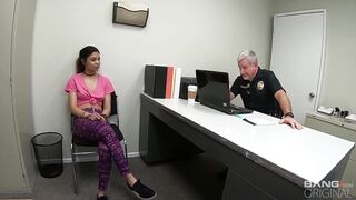 Cuffed teenager rides cop