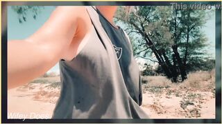 WIFE dare walking around side boob on public bench