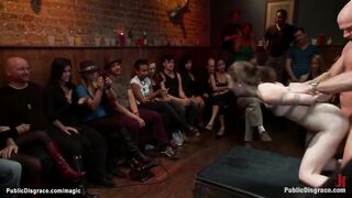 Bound slave gangbanged in public