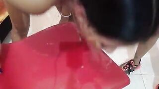 2 latinas spit on each other's faces and gag with dildo until vomits then she licks it up Pfunder