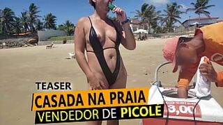 Blond married in thong on the beach, paying breast for Popsicle seller in RN