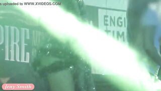 She wore only a tinsel at club! Public flashing
