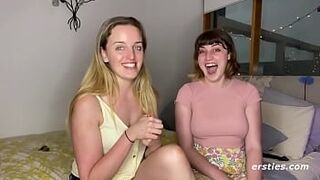 Lesbian Couple Play in the Library
