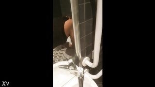 fucked from behind in a public toilet