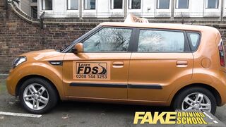 Fake Driving girl fails her test with strict busty mature examiner