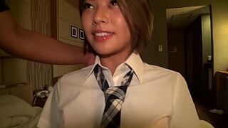 Japanese short hair girl. Her sunburnt body is so sexy. This is her first experience to POV. Finally, cum inside her shaved pussy. Japanese amateur homemade porn.