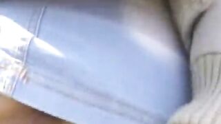 Girl sticks bottle in her pussy in public