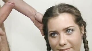 Amateur girlfriend cum in mouth with a mask on her face