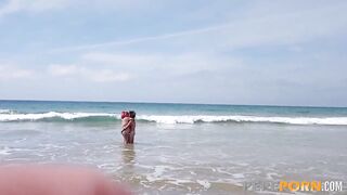 He bangs the dirty chubby redhead by the sea