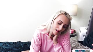 Petite babe facesits and tribs her big tits 19yo teen stepsis