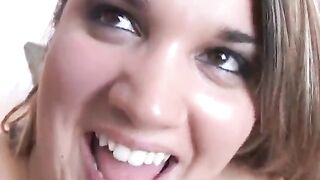 Super cute chubby blonde loves sucking cock and eating cum