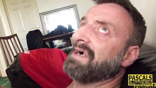 Riding and throating chubby sub spidergagged