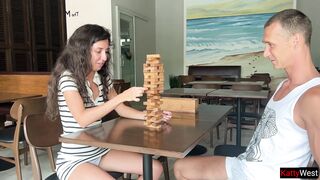Stepsister lost her ass in a Jenga game and got fucked in Anal