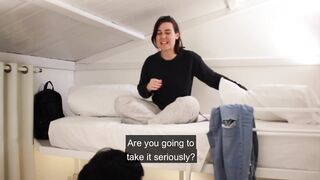 Roommates fool around after rehearsing a script.