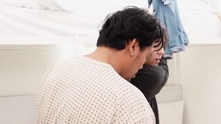 Roommates fool around after rehearsing a script.