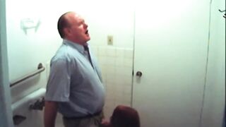 Bathroom slut sucks dick in restroom