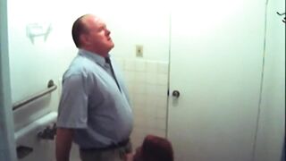 Bathroom slut sucks dick in restroom