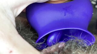 Extreme closeup big clit licking toy orgasm hairy pussy