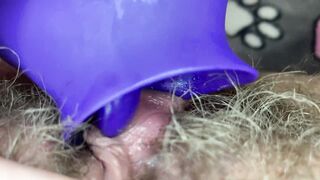 Extreme closeup big clit licking toy orgasm hairy pussy