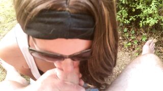 Huge White Cock POV Blowjob Outdoors from Wife