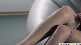 LesbianCUMS.com ⇨ Sweet Lesbian Panties Out Strapon Fucking