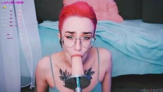 Cute tomboy getting fuck in mouth by fuckmachine