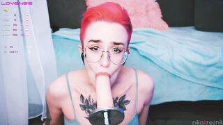 Cute tomboy getting fuck in mouth by fuckmachine