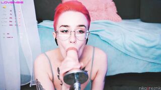 Cute tomboy getting fuck in mouth by fuckmachine