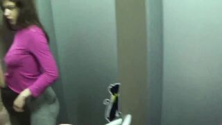 (RISKY PUBLIC SEX) Threesome and facial in an elevator!!!